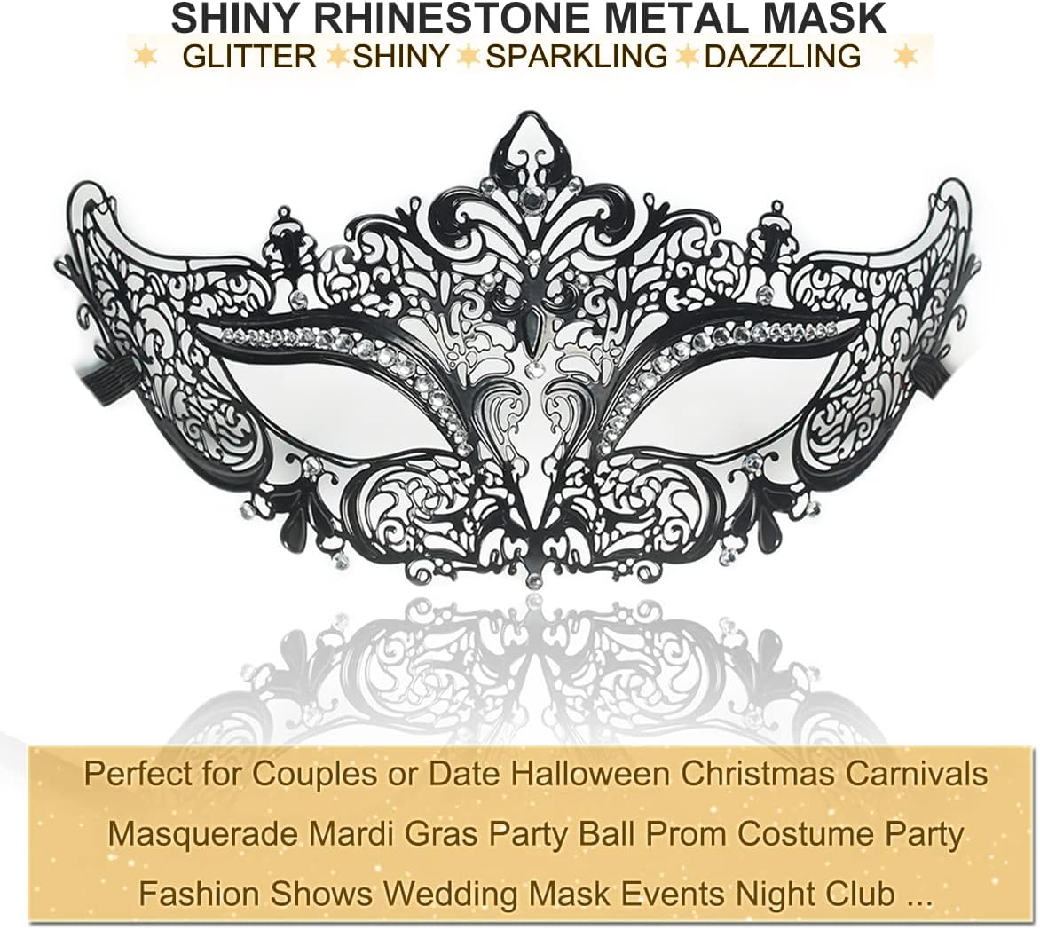 Masquerade Mask for Women Shiny Rhinestone Venetian Party Prom Ball Metal Mask - SJB-DIAMOND ELITES