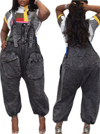 Wmstar Women's Jumpsuit Denim Cargo Pockets One Piece Outfits Wide Leg Black Fashion Streetwear Romper Wholesale Dropshipping Purplish Diva