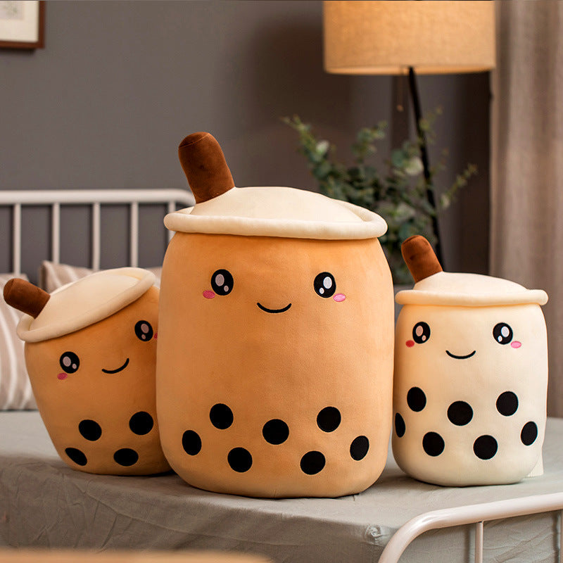 Cute Fruit Drink Plush Stuffed Soft Strawberry Milk Tea Plush Boba Tea Cup Toy Bubble Tea Pillow Cushion Kids Gift Pi-Mart