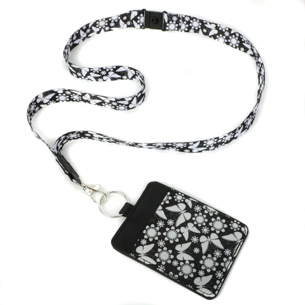 ESSENTIALS Brand Black And White Flutter Lanyard with ID Pocket
