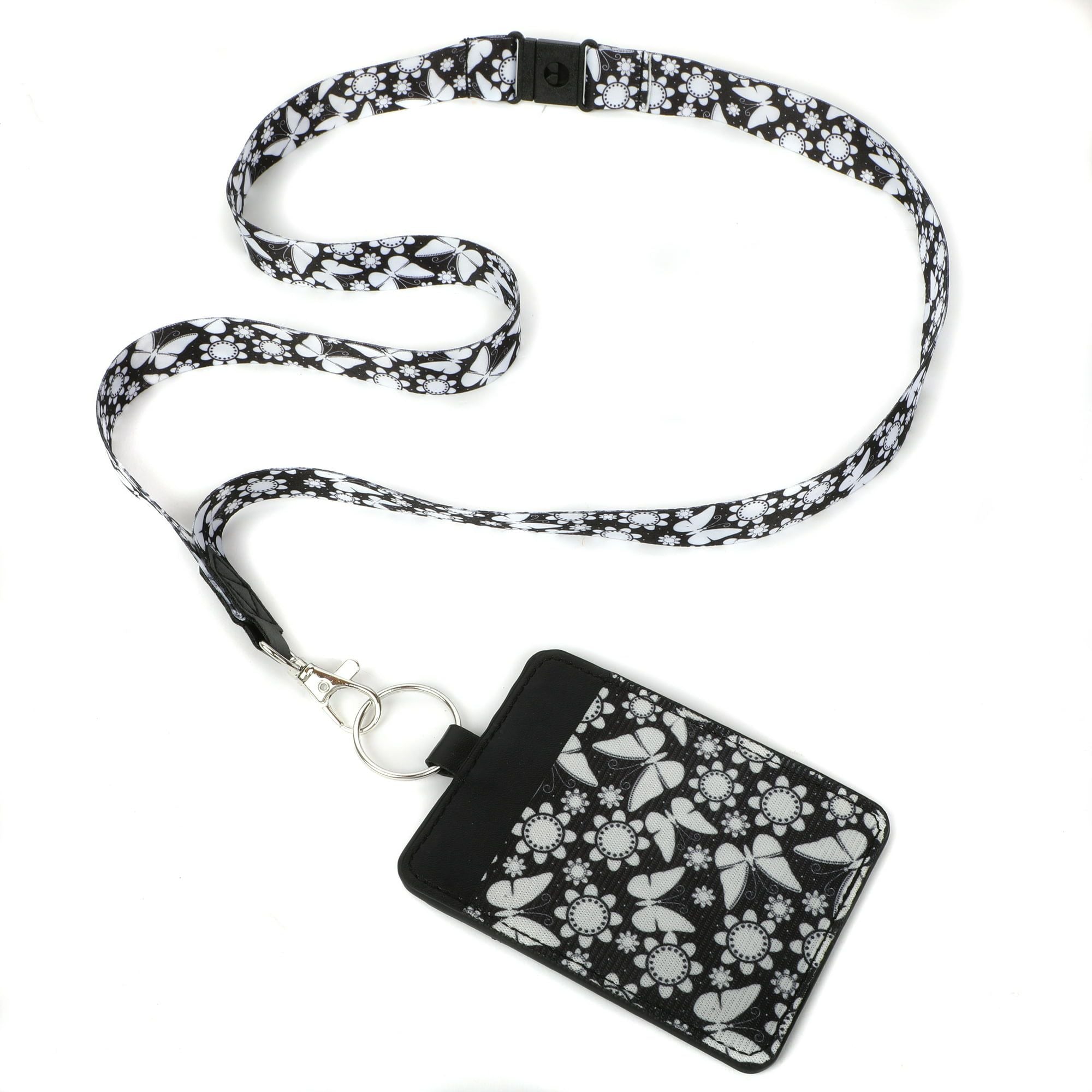 ESSENTIALS Brand Black And White Flutter Lanyard with ID Pocket