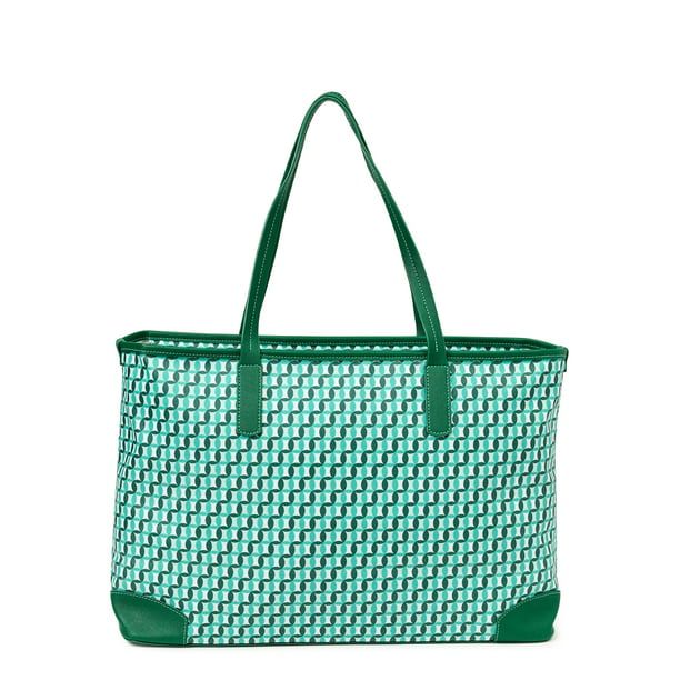 Time and Tru Women's Sustainable Signature Tote and Pouch Set, 2-Piece Mint Chip
