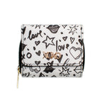 XOXO Women's Mini Black Graffeti Saffiano Leather Zip Indexer Wallet withCrossbody Strap EasyOptionXY LLC