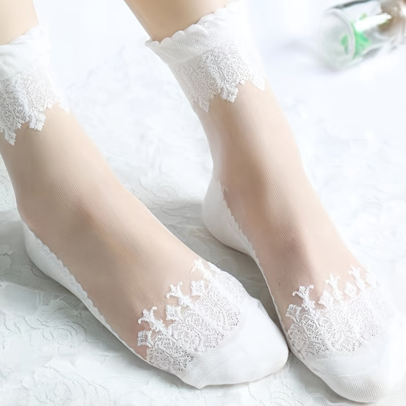6 Pairs Soft & Breathable Lace Patchwork Crew Socks - Women's Calf Socks with Comfortable Stockings & Hosiery for Everyday Wear Lootquake LLC