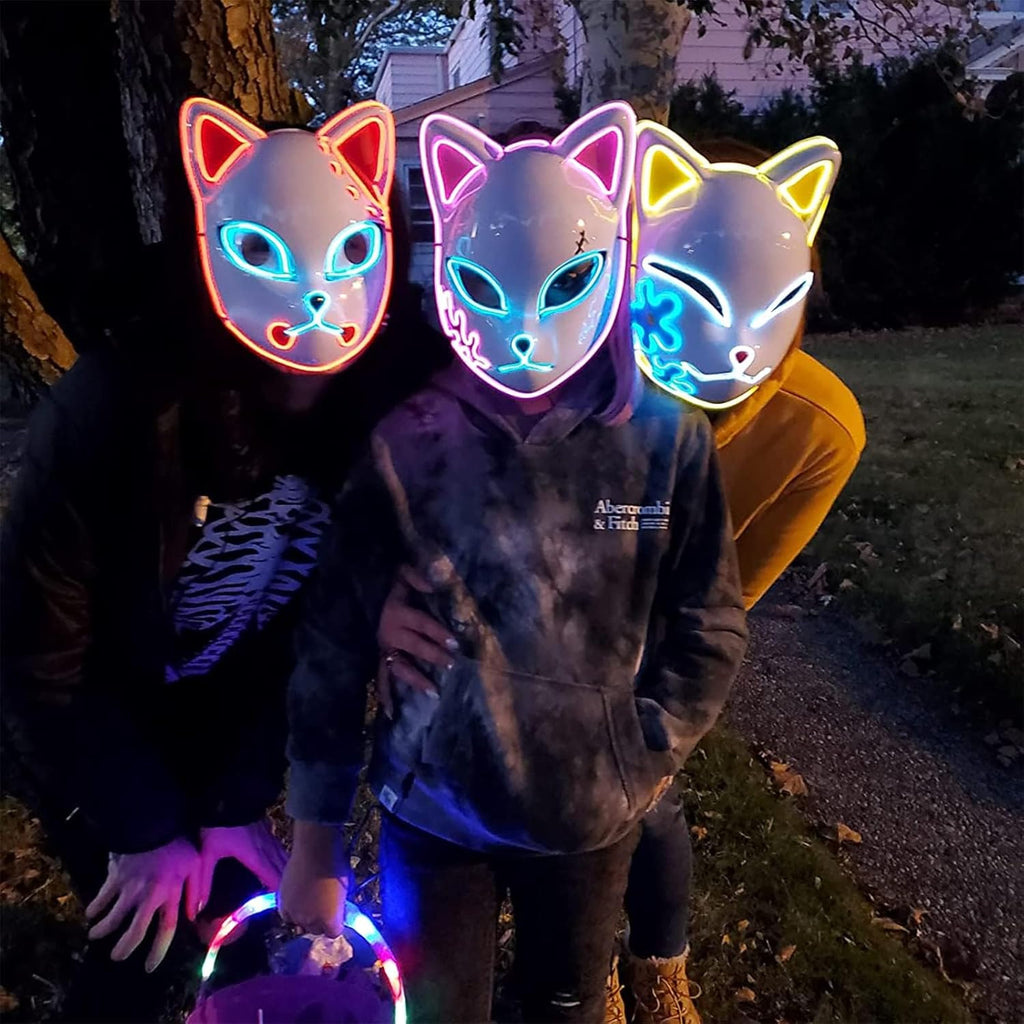 Demon LED Mask Slayers Costume Props Japanese Anime Plastic Fox Face Cosplay Glowing Masks for Adult Masquerade - SJB-DIAMOND ELITES
