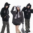 Fleece-lined Hooded Loose Pullover Sweatershirt Pi-Mart