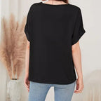 Women's Loose Fit Short Sleeved Breathable Casual Lace V-neck Shirt Top - SJB-DIAMOND ELITES