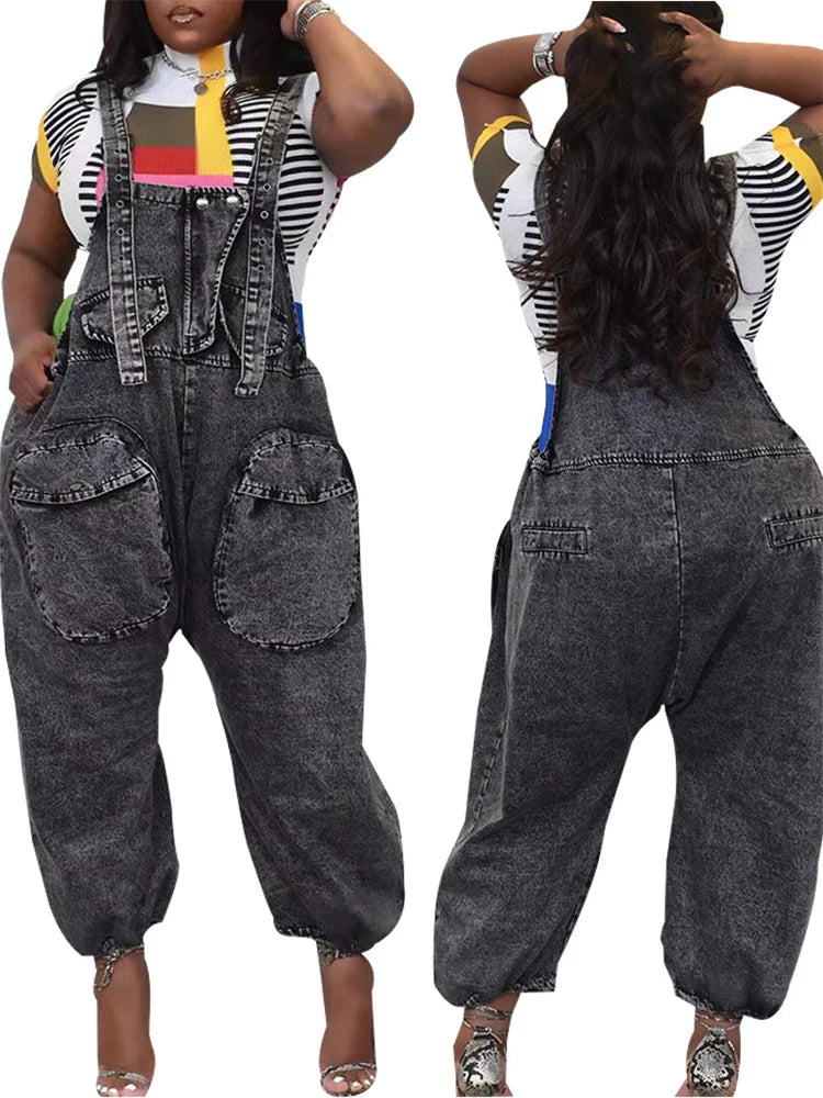 Wmstar Women's Jumpsuit Denim Cargo Pockets One Piece Outfits Wide Leg Black Fashion Streetwear Romper Wholesale Dropshipping Purplish Diva