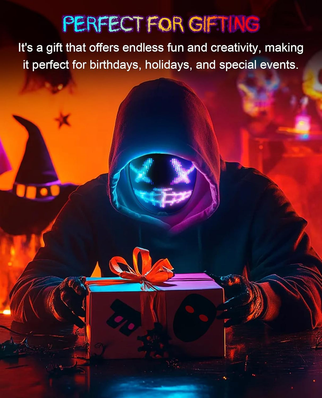 Halloween LED Mask with Programmable App & Gesture Sensing, DIY Unisex LED Lighted Face Transforming Mask, Perfect Gift for Halloween Costume Cosplay,Masquerade - SJB-DIAMOND ELITES