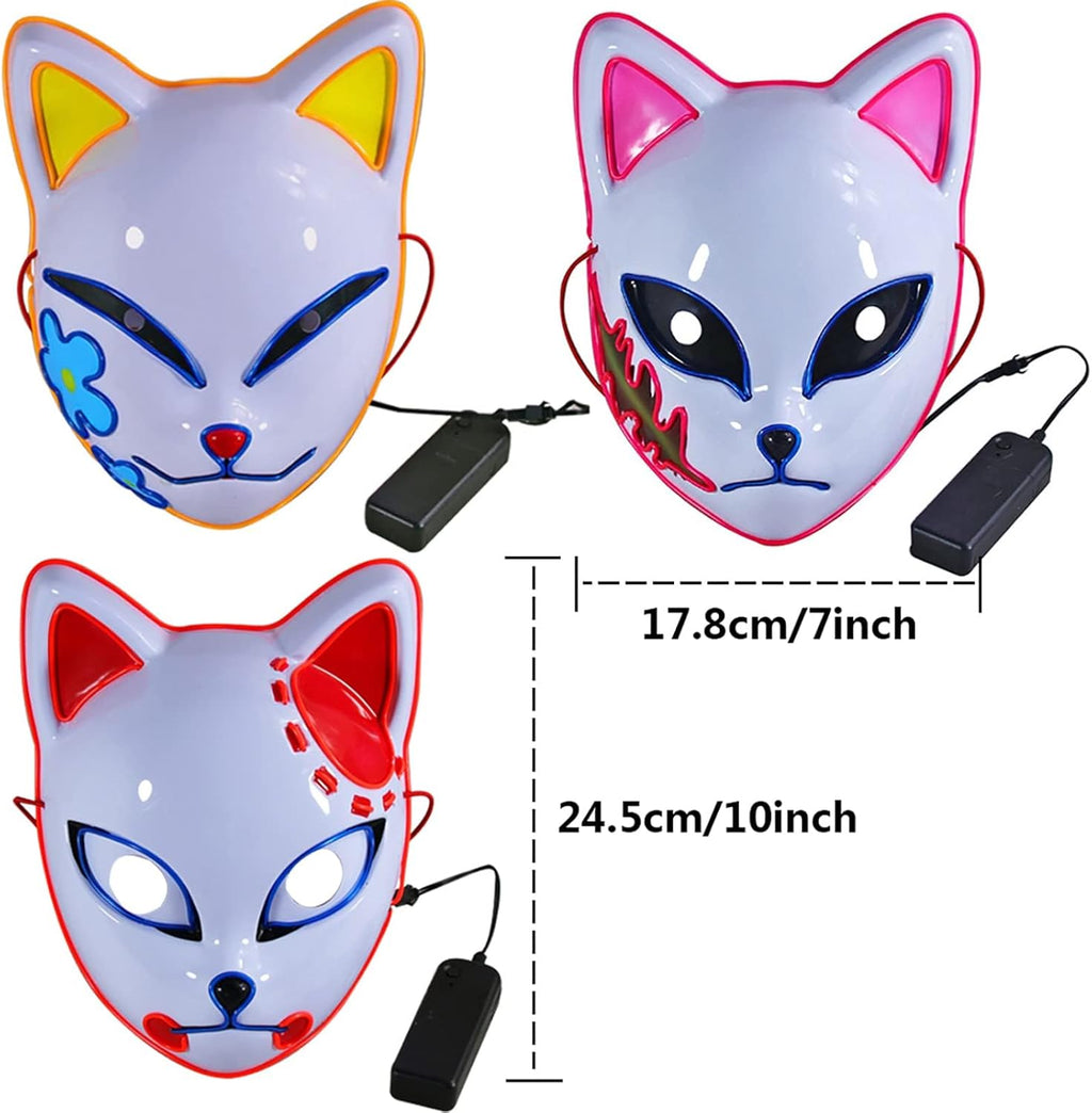 Demon LED Mask Slayers Costume Props Japanese Anime Plastic Fox Face Cosplay Glowing Masks for Adult Masquerade - SJB-DIAMOND ELITES