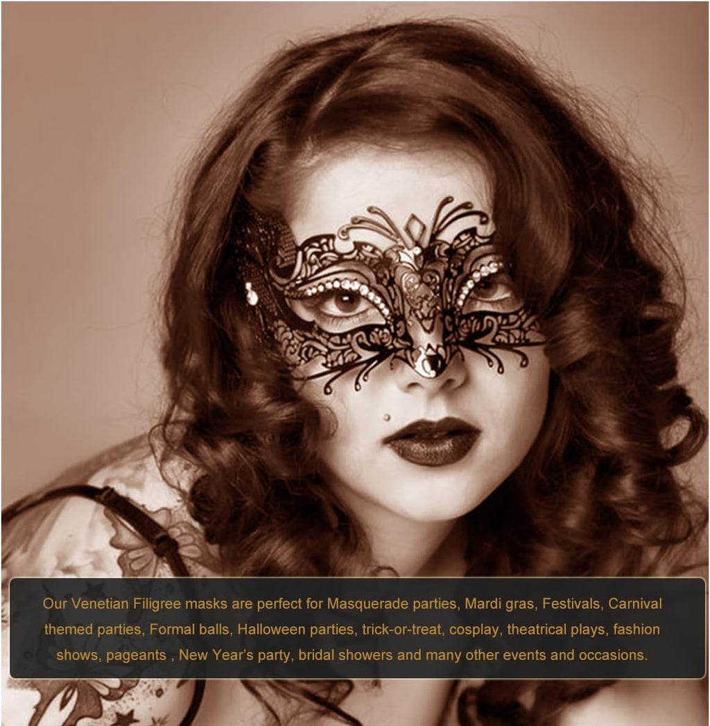Masquerade Mask for Women Shiny Rhinestone Venetian Party Prom Ball Metal Mask - SJB-DIAMOND ELITES