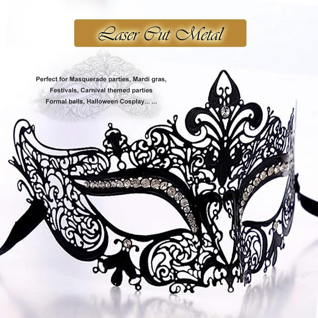 Masquerade Mask for Women Shiny Rhinestone Venetian Party Prom Ball Metal Mask - SJB-DIAMOND ELITES