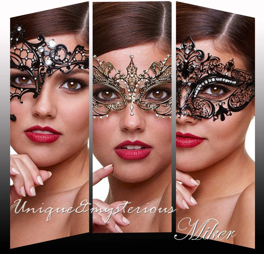 Masquerade Mask for Women Shiny Rhinestone Venetian Party Prom Ball Metal Mask - SJB-DIAMOND ELITES