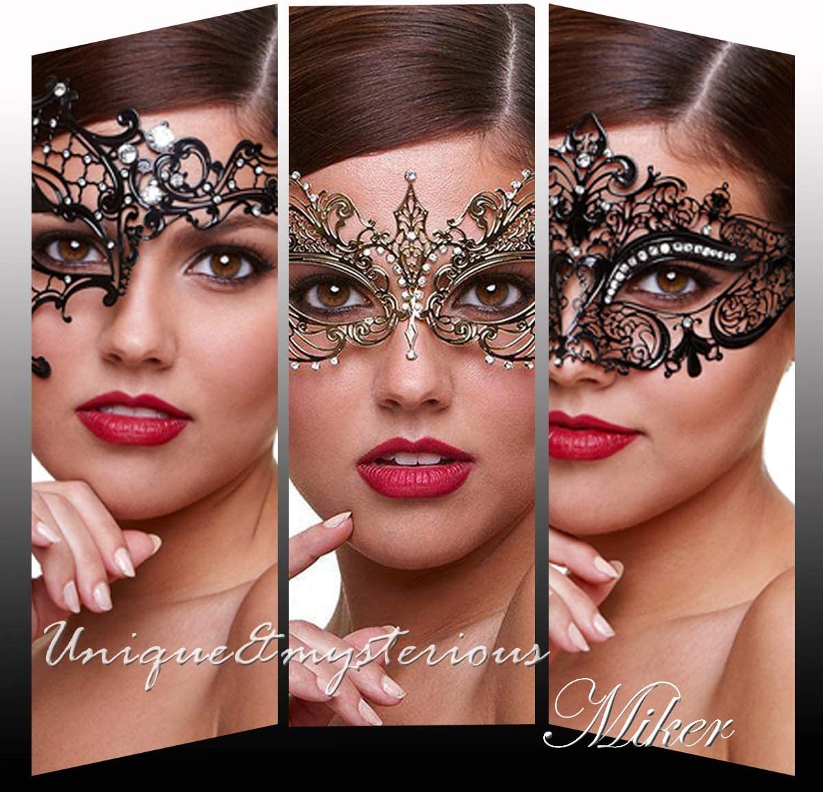 Masquerade Mask for Women Shiny Rhinestone Venetian Party Prom Ball Metal Mask - SJB-DIAMOND ELITES