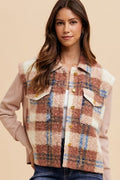 Women Brown Faux Fur Plaid Button-Up Jacket Soft Jacket For Girls Jacket With Closure Stevvex