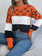 Star Contrast Round Neck Sweater - SJB-DIAMOND ELITES