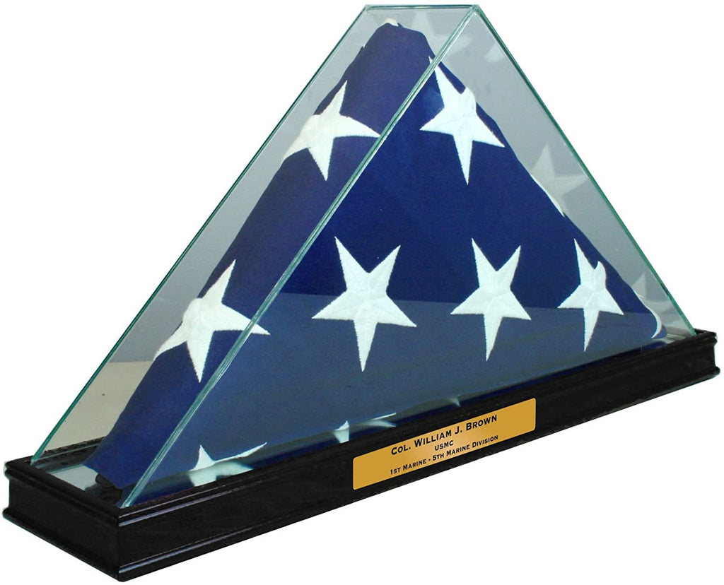 Perfect Cases All Glass Flag Display Case for 9.5' X 5' Flag with Engraving (Black). The Military Gift Store
