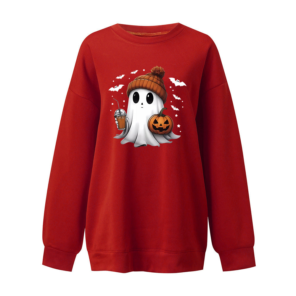 Fashion Drop-shoulder Sweater Women's Halloween Velvet Hoodie Pi-Mart