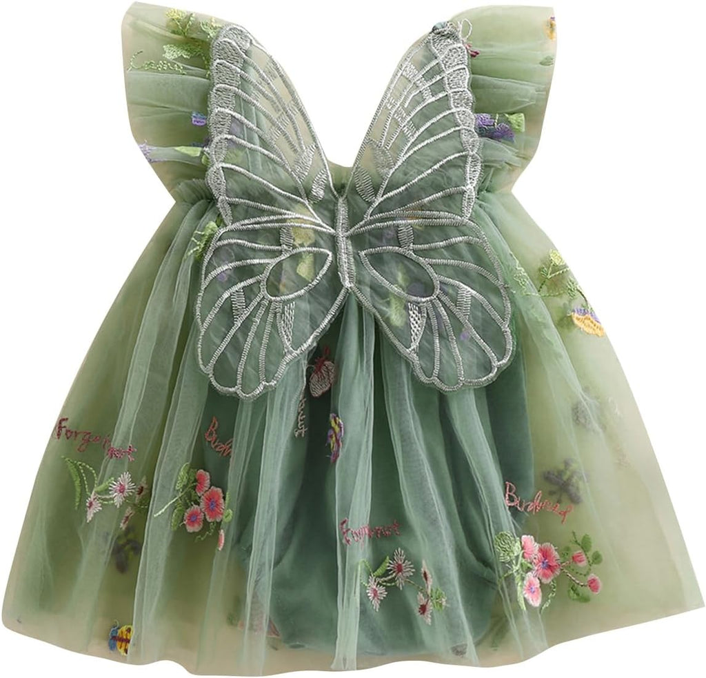 Baby Girl Halloween Costume Butterfly Wing Mesh Flower Sleeveless Tulle Fairy Romper Dress Birthday Tutu Dress - SJB-DIAMOND ELITES