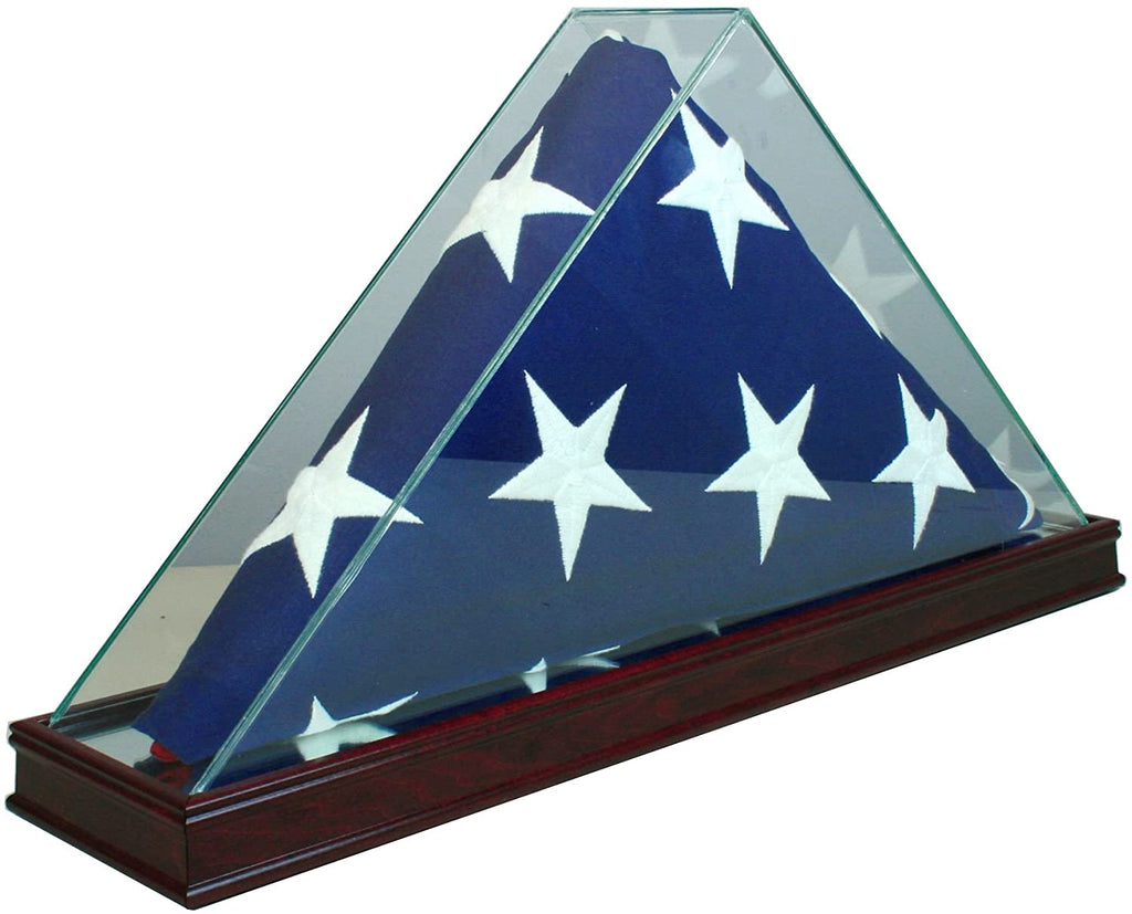 Perfect Cases All Glass Flag Display Case for 9.5' X 5' Flag with Engraving (Black). The Military Gift Store