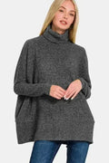 Full Size Brushed Melange Hacci Turtleneck Sweater | Femstylo - SJB-DIAMOND ELITES