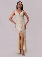 Slit Sequin Surplice Sleeveless Maxi Dress