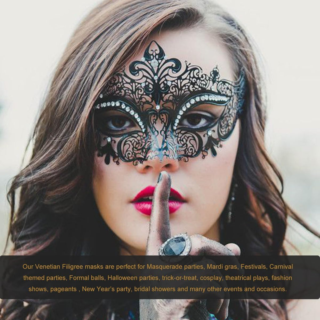 Masquerade Mask for Women Shiny Rhinestone Venetian Party Prom Ball Metal Mask - SJB-DIAMOND ELITES