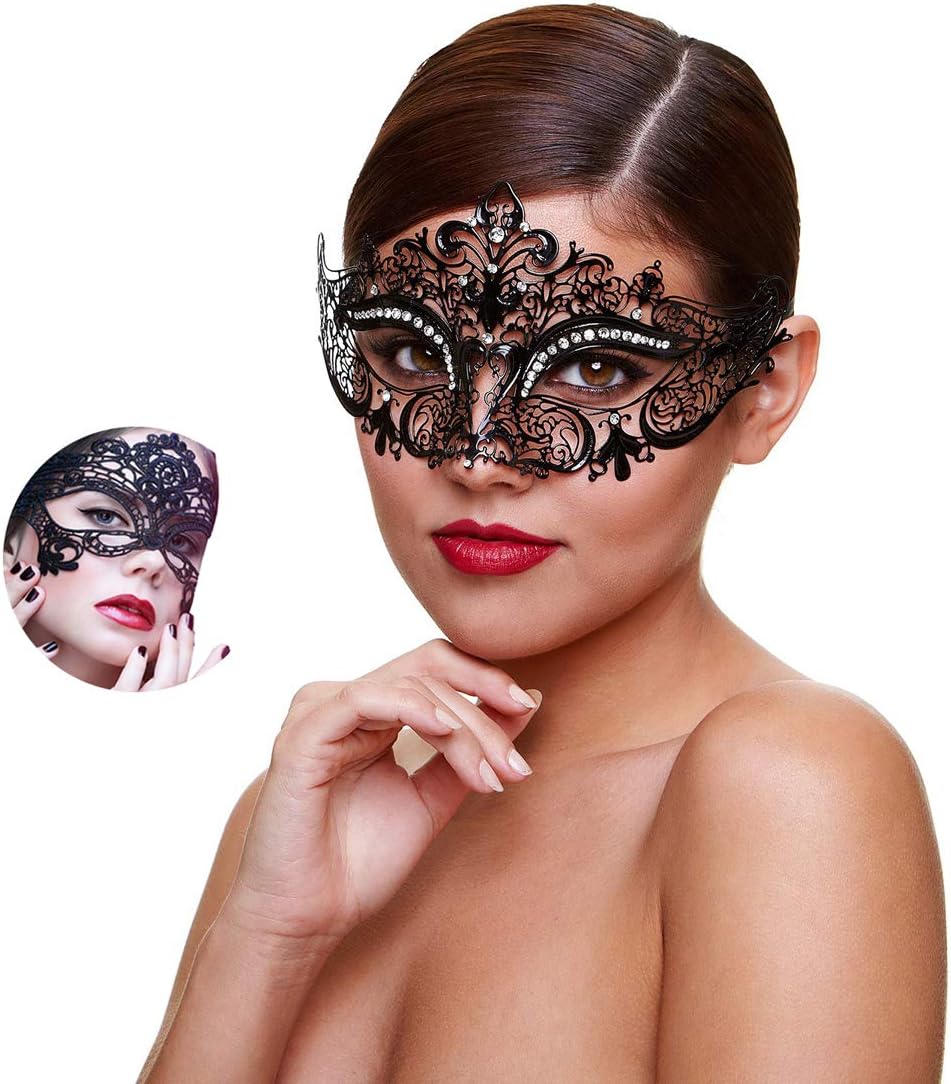 Masquerade Mask for Women Shiny Rhinestone Venetian Party Prom Ball Metal Mask - SJB-DIAMOND ELITES