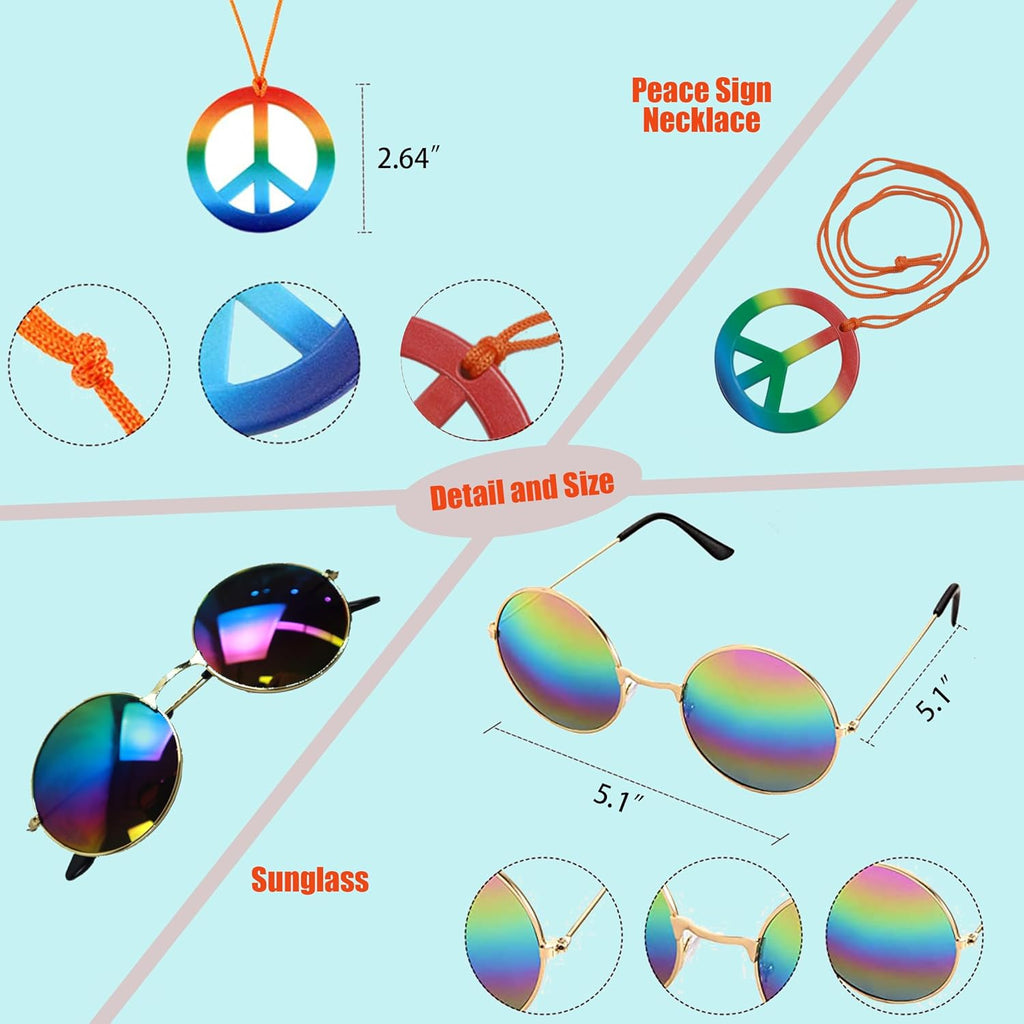 70s Outfits Boys 4Pcs Hippie Costume Accessories Kids Colorful Dye tshirt for Theme Party 60s 70s for 4-12 years - SJB-DIAMOND ELITES