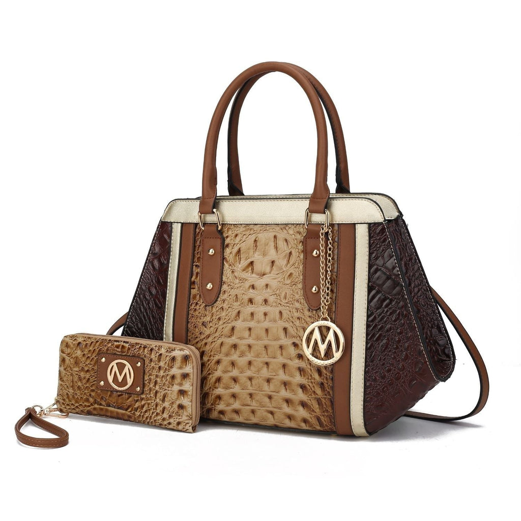 MKF Collection Daisy Croco Women's Satchel Handbag & Wristlet Wallet Set 2 pcs by Mia K - (Color Black Charcoal) EasyOptionXY LLC