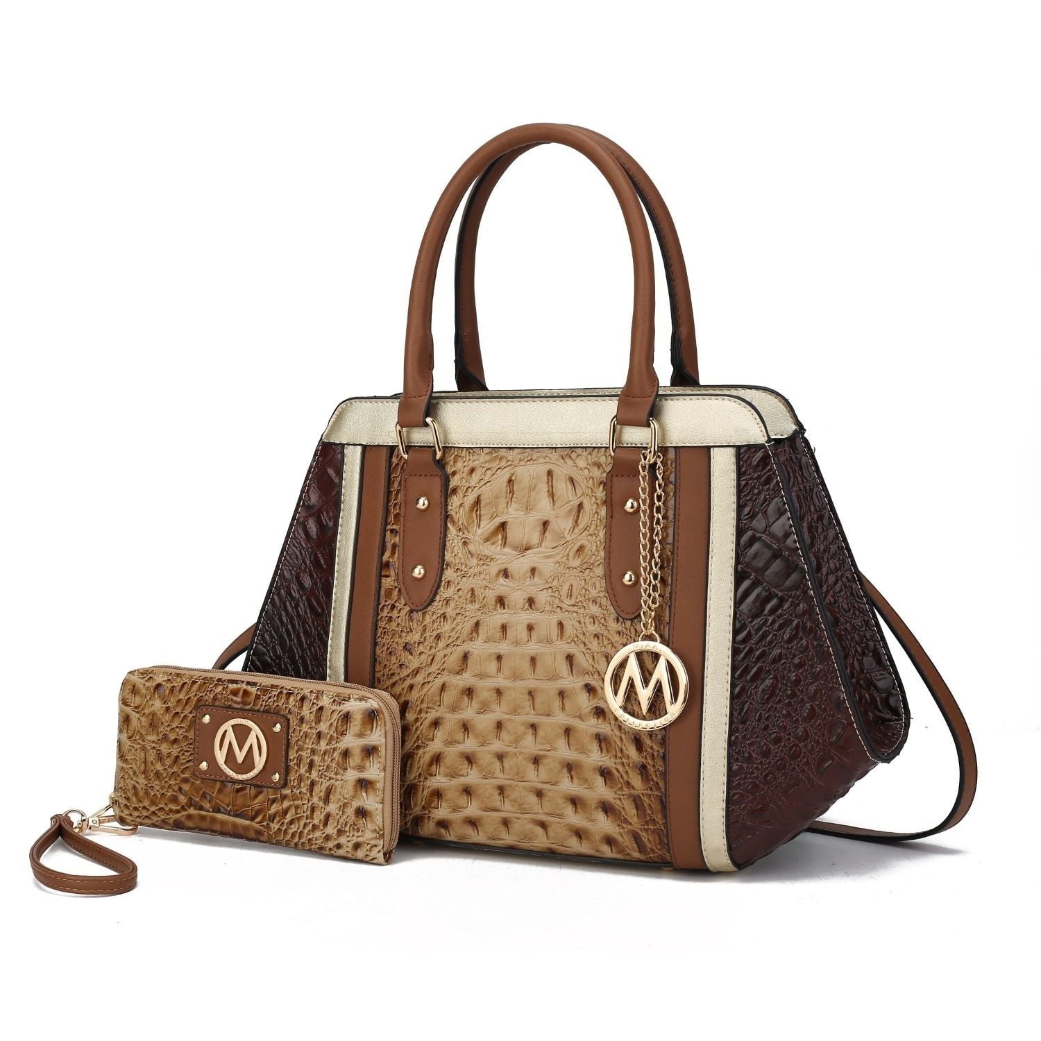 MKF Collection Daisy Croco Women's Satchel Handbag & Wristlet Wallet Set 2 pcs by Mia K - (Color Black Charcoal) EasyOptionXY LLC