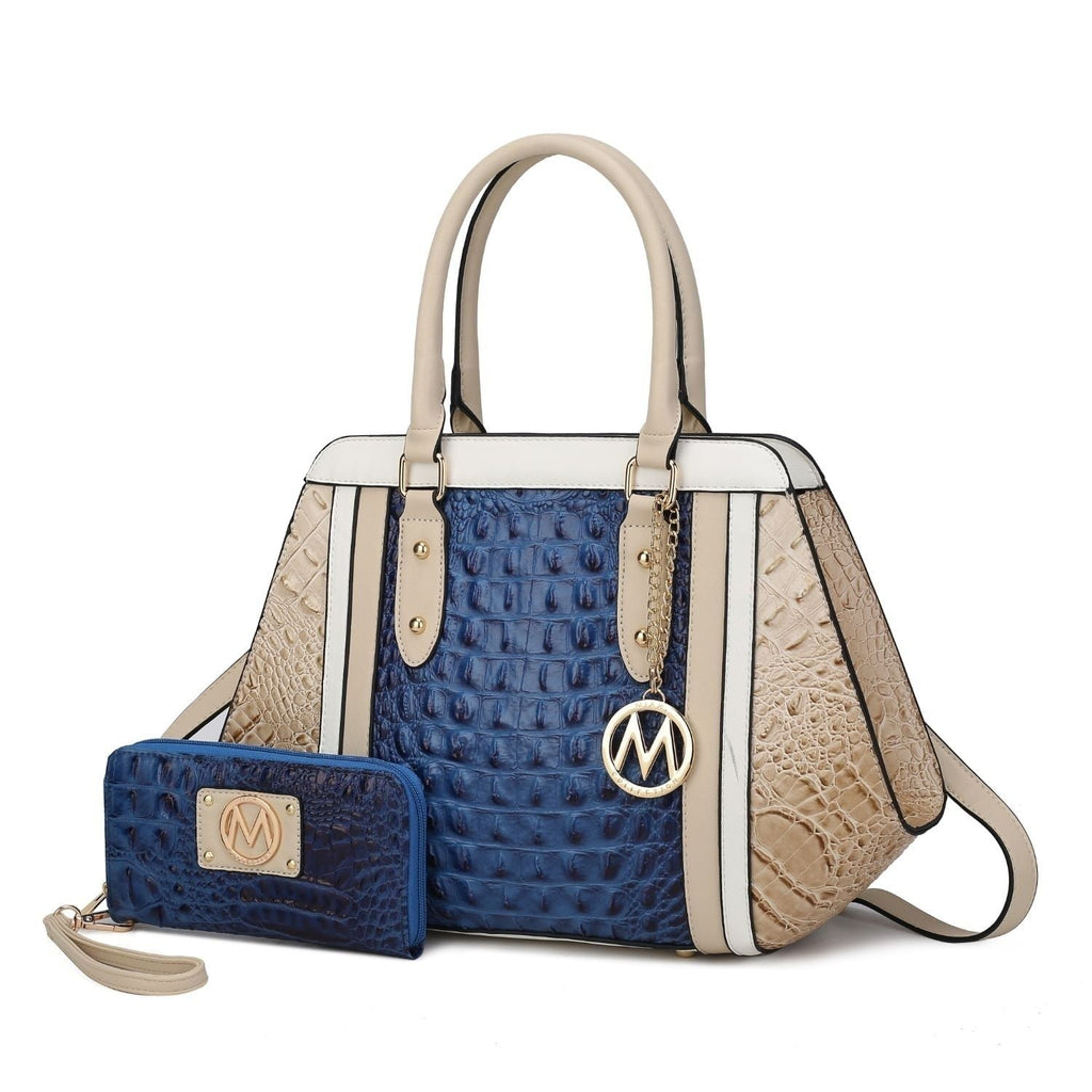 MKF Collection Daisy Croco Women's Satchel Handbag & Wristlet Wallet Set 2 pcs by Mia K - (Color Black Charcoal) EasyOptionXY LLC