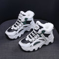 Fashion Black White Lace-up Sneakers Winter Warm All-match Plush Shoes Women Plus Velvet Fleece Flat High-top Sports Shoes Pi-Mart