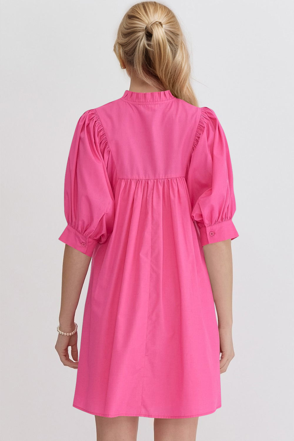 Pink Puff Sleeve Mini Dress Casual and Feminine Dress for Women Simple Classic Summer Dress Stevvex