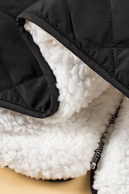 Solid Fleece Lined Quilted Vest Coat THRIXINE