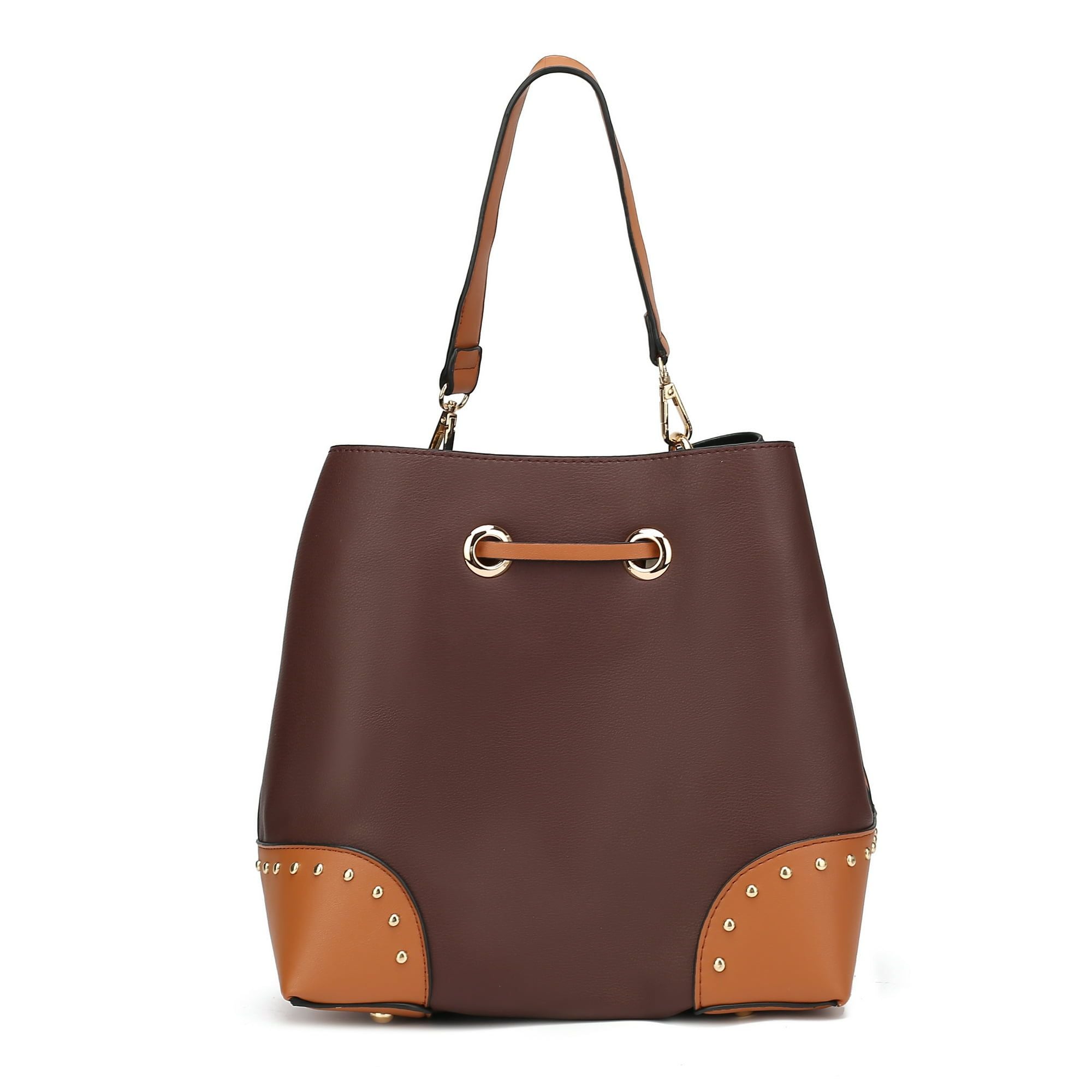 MKF Collection Candice Color Block Bucket Handbag with matching Wallet by Mia K (Color Black/Cognac) EasyOptionXY LLC