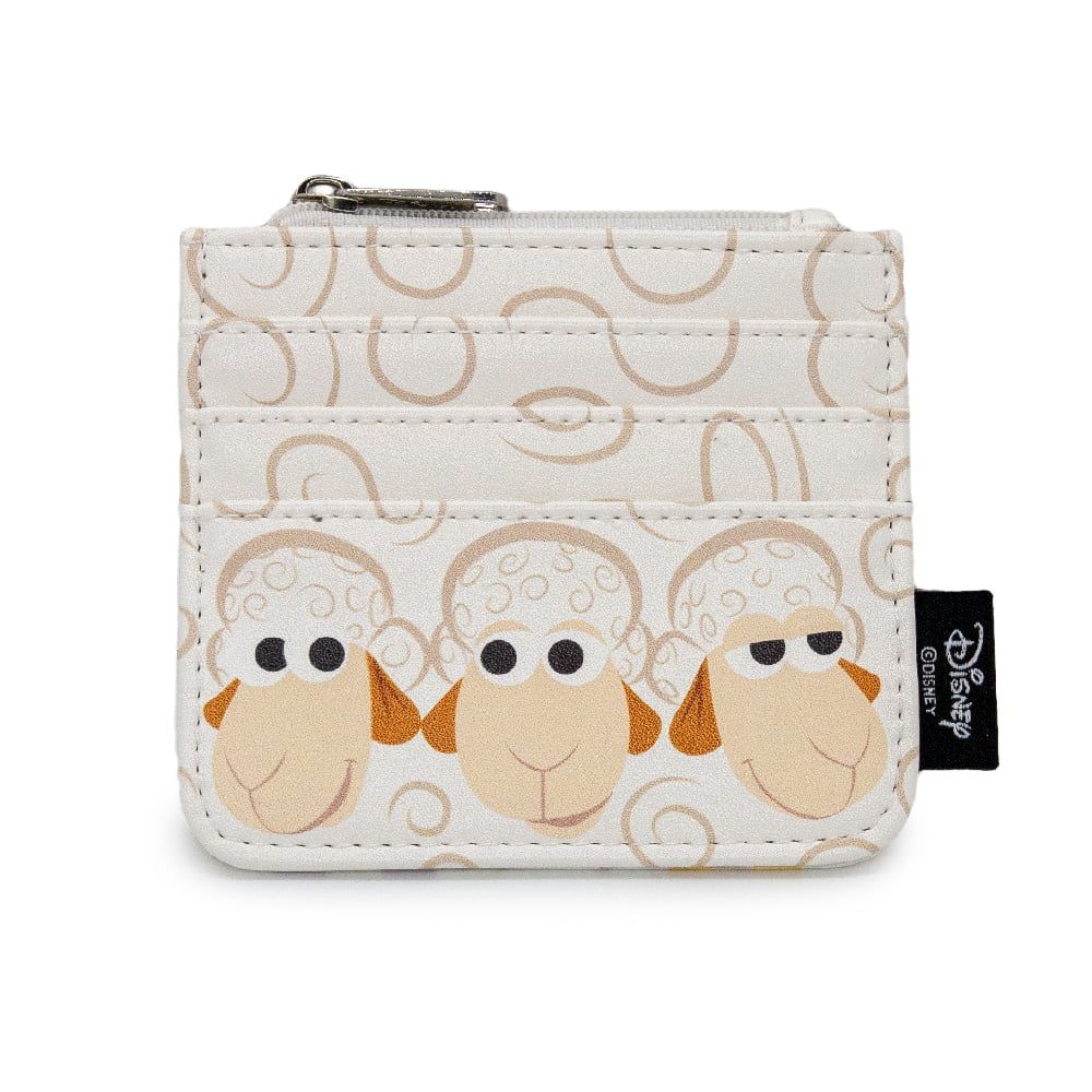 Buckle-Down Women's Disney Wallet, ID Zip Top, Pixar, Toy Story 4 Sheep Trio Billy Goat and Gruff Pose, White, Vegan Leather
