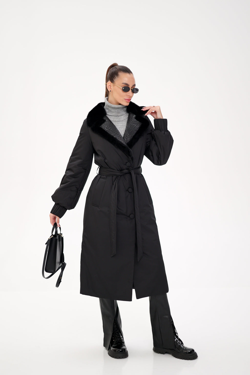 Genuine Mink Fur Real Python Leather Trim Coat - SJB-DIAMOND ELITES