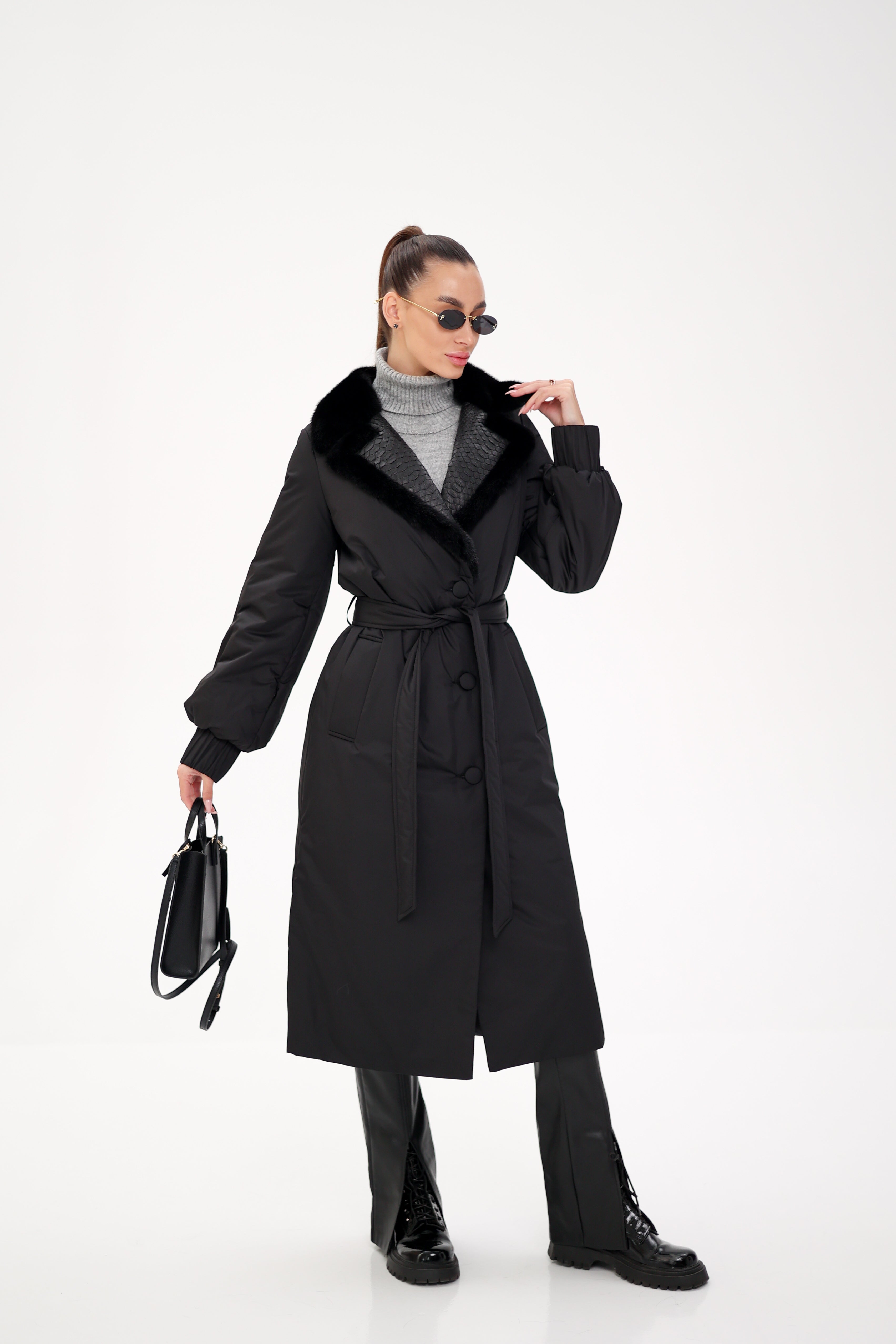 Genuine Mink Fur Real Python Leather Trim Coat - SJB-DIAMOND ELITES