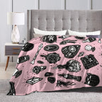 1pc Halloween Element Print Flannel Blanket, Soft Cozy Throw Blanket Nap Blanket For Travel Sofa Bed Office Home Decor, Birthday Halloween Holiday Gift Blanket For Boys Girls Adults, Available All Season