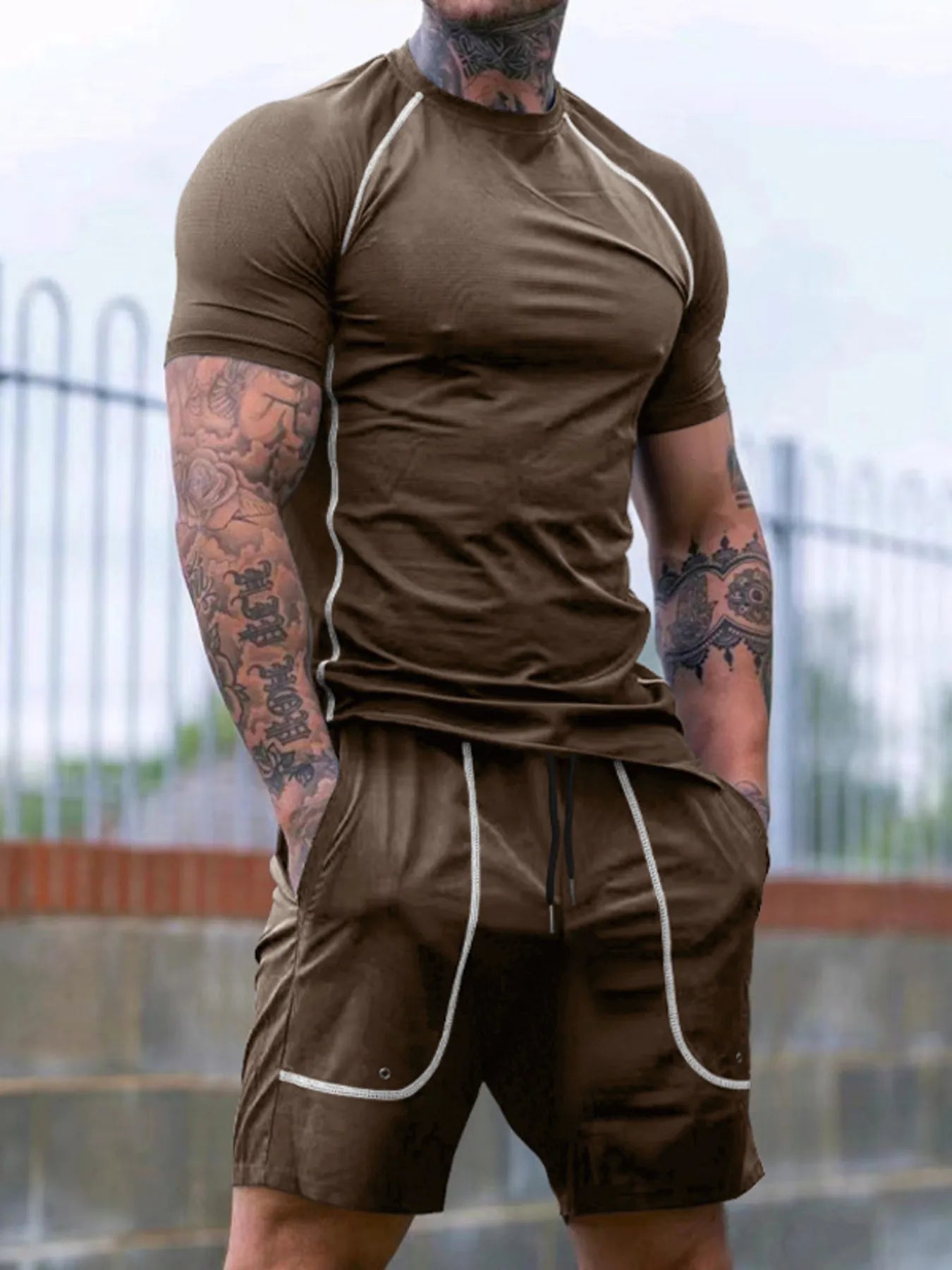 Comfy Men's 2-Piece Pocket Tee & Shorts Set THRIXINE