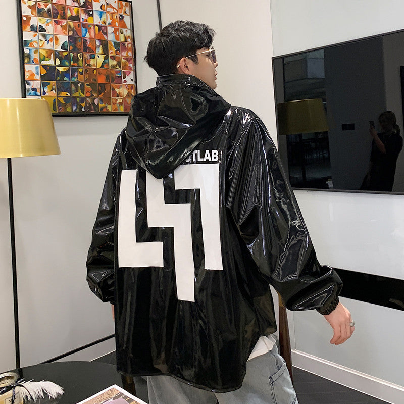 Stand collar hooded leather jacket Pi-Mart