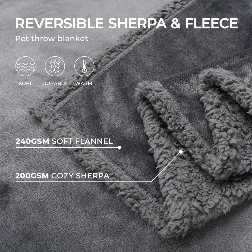 1pc Reversible Sherpa Fleece Waterproof Pet Blanket - Liquid Pee Proof, Furniture Protector Cover for Sofa Bed Couch - Soft, Cozy, Durable, Easy to Clean, Perfect for Small, Medium, Large Dogs and Cats