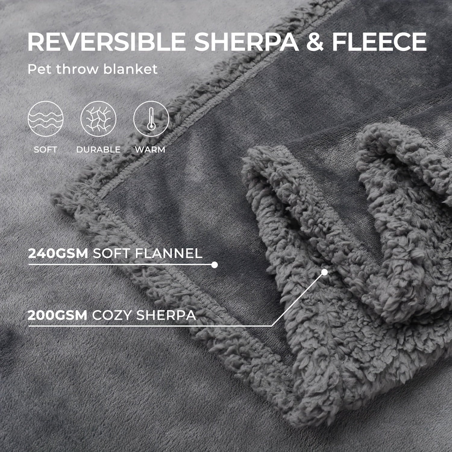 1pc Reversible Sherpa Fleece Waterproof Pet Blanket - Liquid Pee Proof, Furniture Protector Cover for Sofa Bed Couch - Soft, Cozy, Durable, Easy to Clean, Perfect for Small, Medium, Large Dogs and Cats