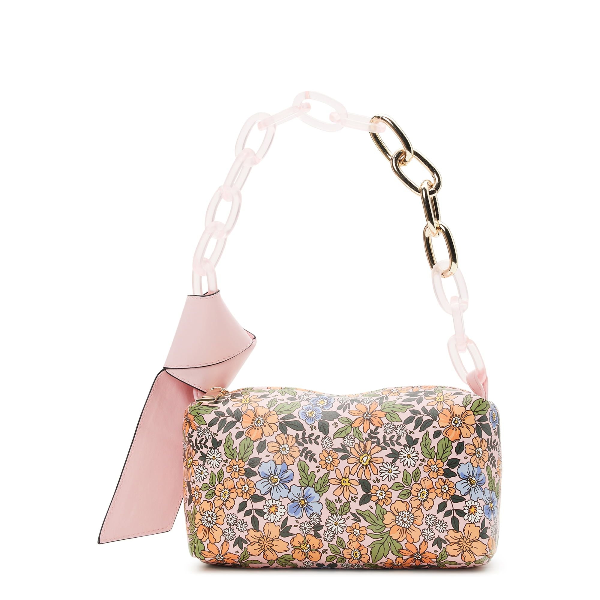 No Boundaries Women's Shoulder Handbag with Chain Strap, Pink Floral EasyOptionXY LLC