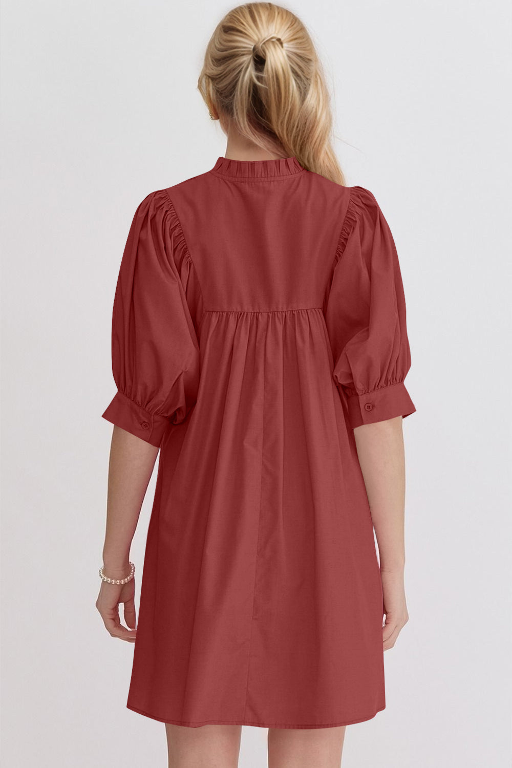 Pink Puff Sleeve Mini Dress Casual and Feminine Dress for Women Simple Classic Summer Dress Stevvex