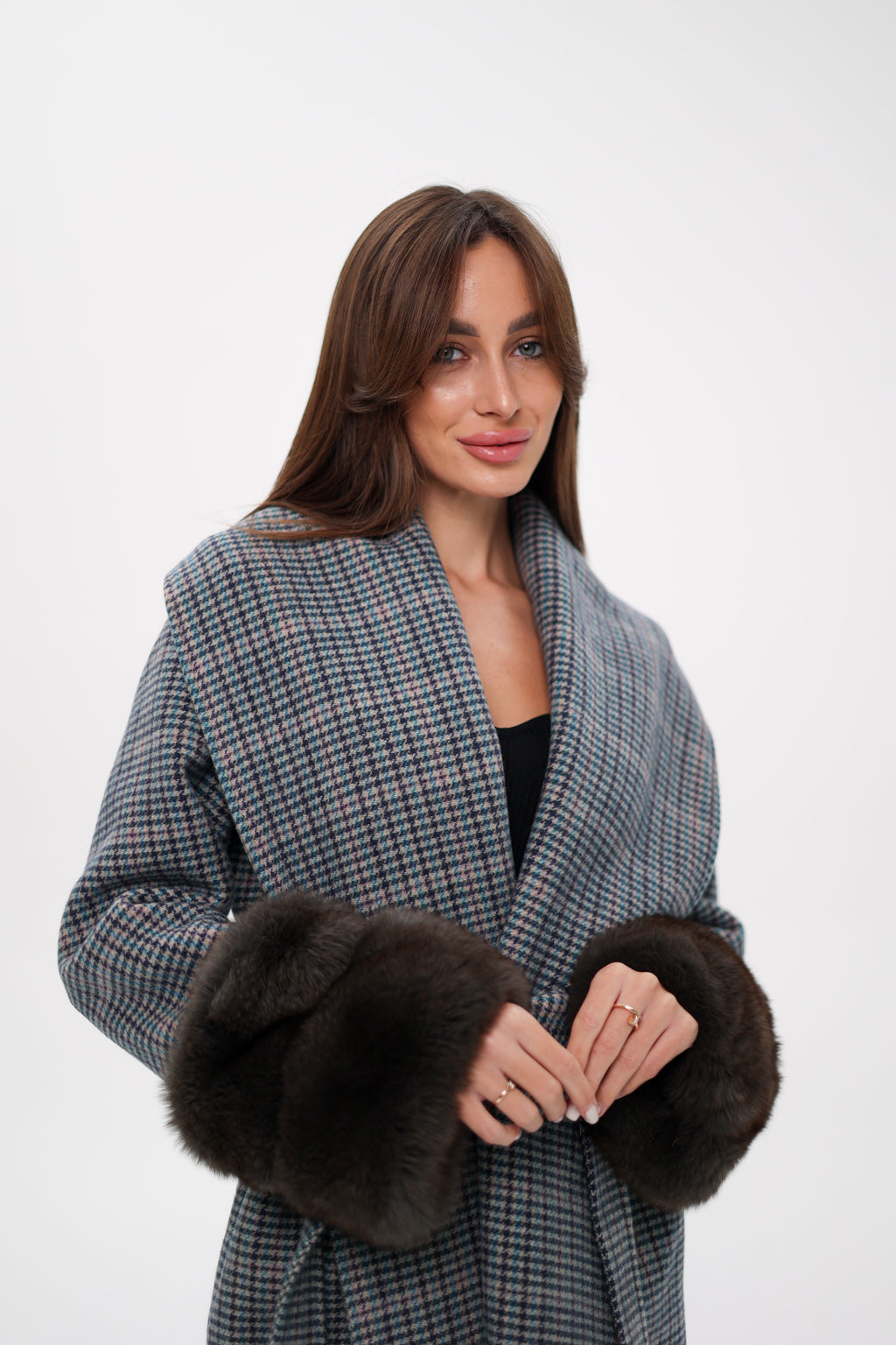 Genuine Polar Fox Fur Virgin Wool Wrap Coat - SJB-DIAMOND ELITES