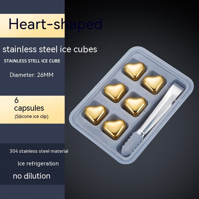 304 Heart-shaped Gold Stainless Steel Ice Cube Pi-Mart