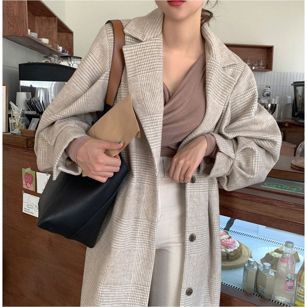 Winter Woolen Coat Women Lantern Sleeve Pi-Mart