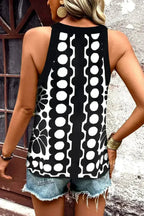 Black Geometric Print Sleeveless Top